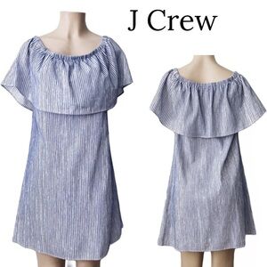J.crew Striped Blue & White Off shoulder Dress boho Beachy Leisure relaxed Fit